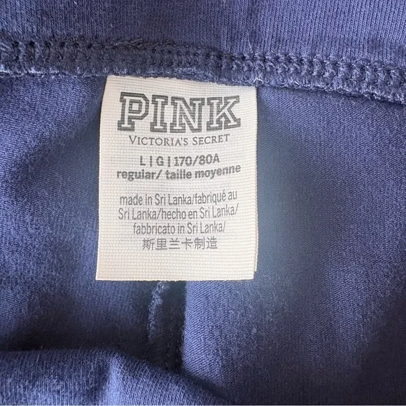 PINK Victoria’s Secret Navy Blue Ribbed Crop Top & Foldover Cotton Leggings Set - Picture 7 of 8